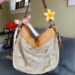 Coach Beige and Tan Shoulder Bag